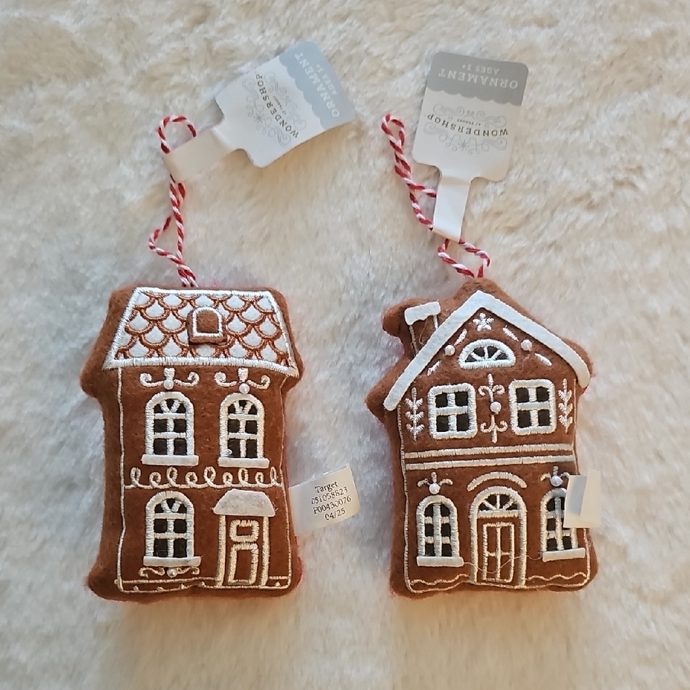NWT, Sold Out - Target Wondershop Brown and White Gingerbread House Ornaments
